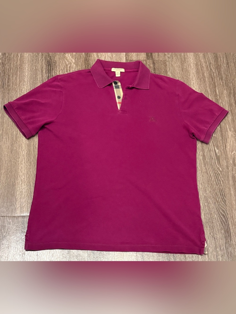 Burberry Men’s Magenta Purple Polo with Signature Check Trim Size L